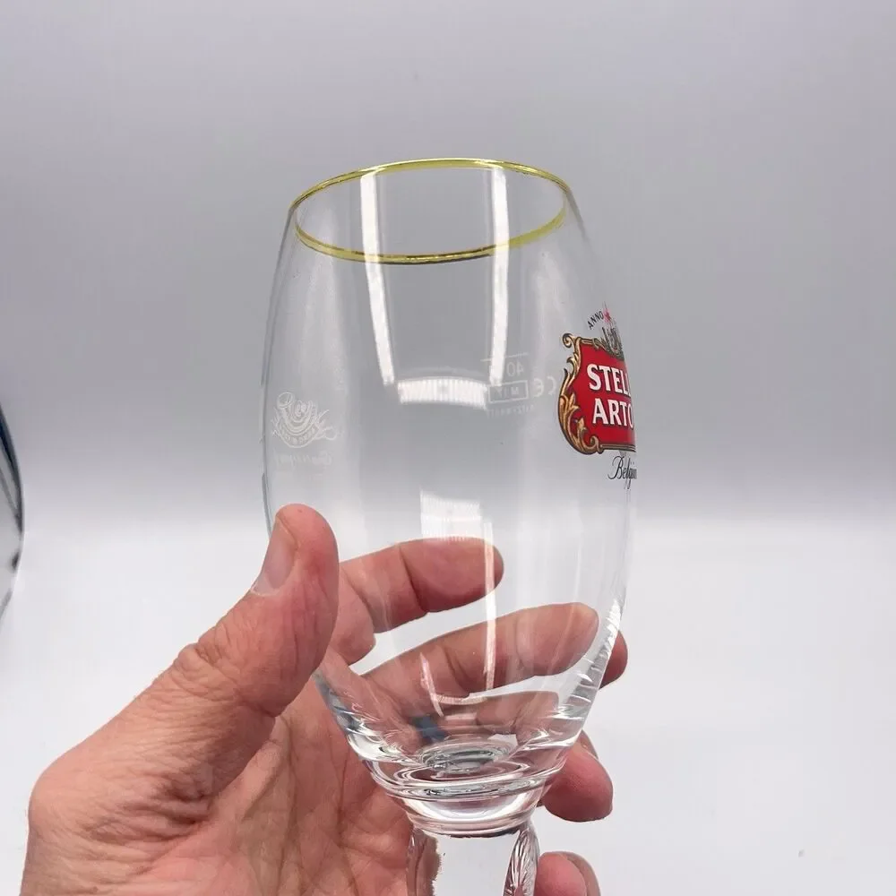 Stella Artois Chalice Beer Glass Belgium Pub Bar Gold Rim Style